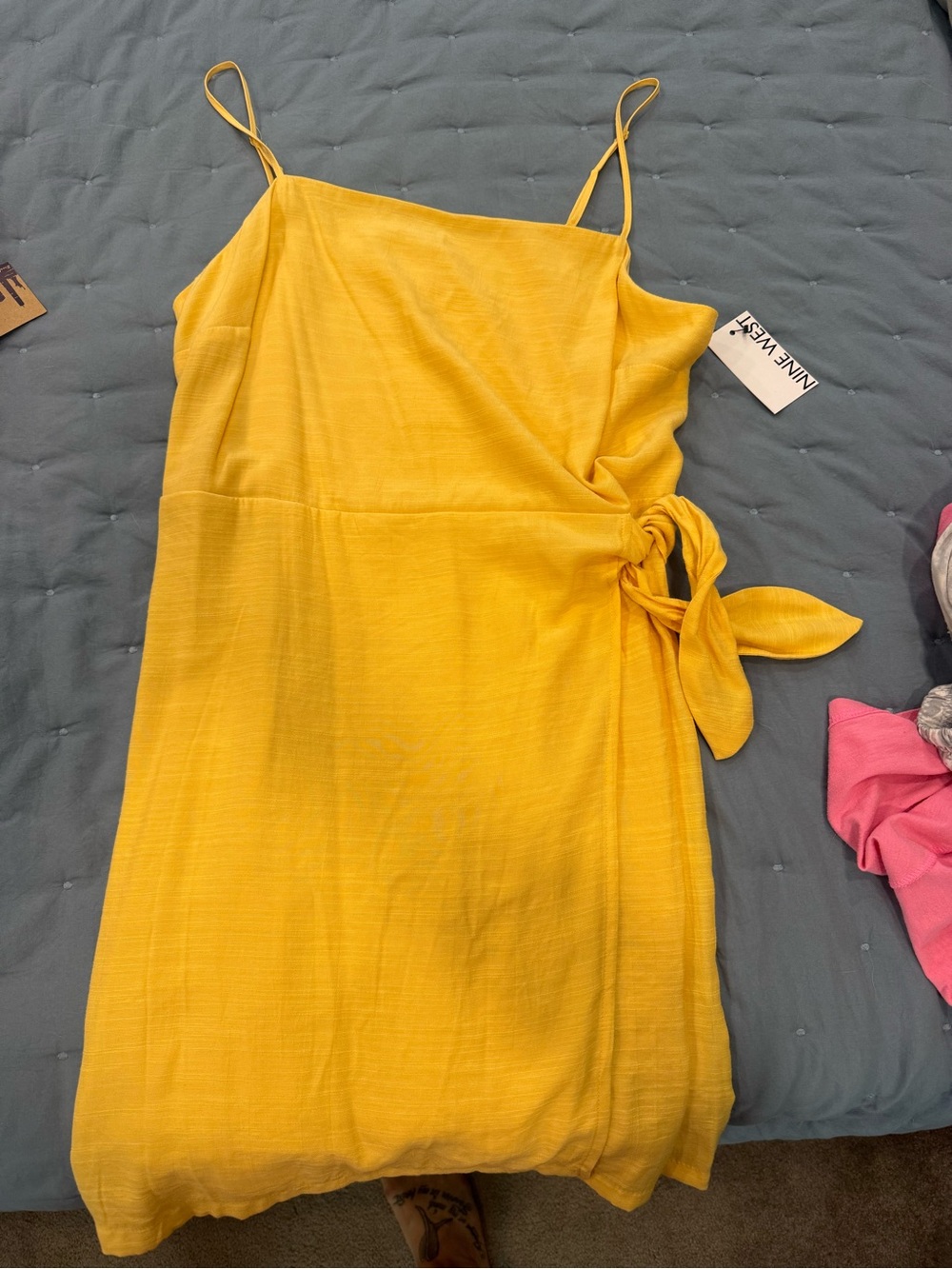 Nine West Bright Yellow Spaghetti-Strap Tie-Side Mini Dress
